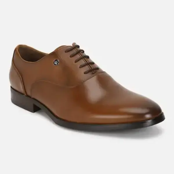 Louis Philippe - Men Classic Plain Toe Oxford Leather Brown Lace Up Shoes