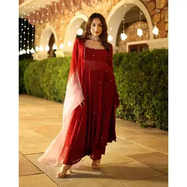 AACHHO-Maroon Blush Embroidered Georgette Suit Set