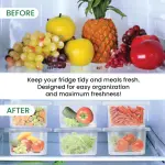 MILTON-Cryo Fridge Storage Boxes Set of 6 Fridge Organizer Container with Waterproof Vinyl Stickers & Removable Drain Plate, Lid, Stackable Box, Plastic Containers 1500 ml, Transparent