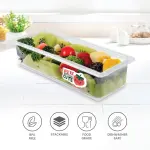 MILTON-Cryo Fridge Storage Boxes Set of 6 Fridge Organizer Container with Waterproof Vinyl Stickers & Removable Drain Plate, Lid, Stackable Box, Plastic Containers 1500 ml, Transparent