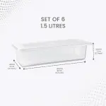 MILTON-Cryo Fridge Storage Boxes Set of 6 Fridge Organizer Container with Waterproof Vinyl Stickers & Removable Drain Plate, Lid, Stackable Box, Plastic Containers 1500 ml, Transparent