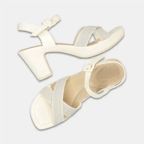 Bata-comfit off-white mid-heel sandals with buckle straps for women