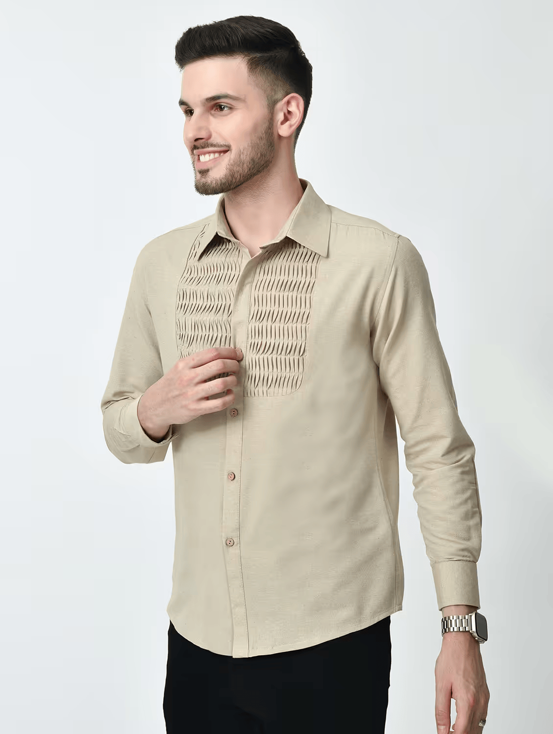 Beige self design casual shirt