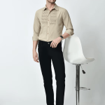Beige self design casual shirt