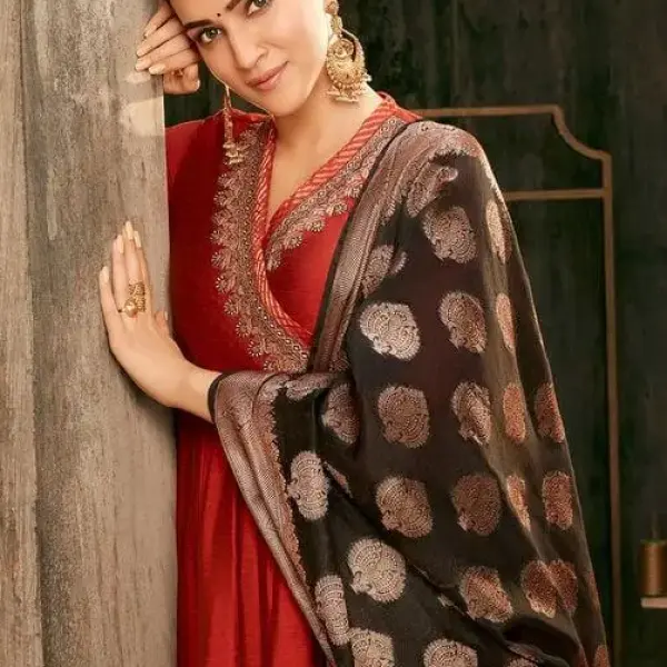 BIBA-Rust Embroidered Angrakha Festive Anarkali Suit Set