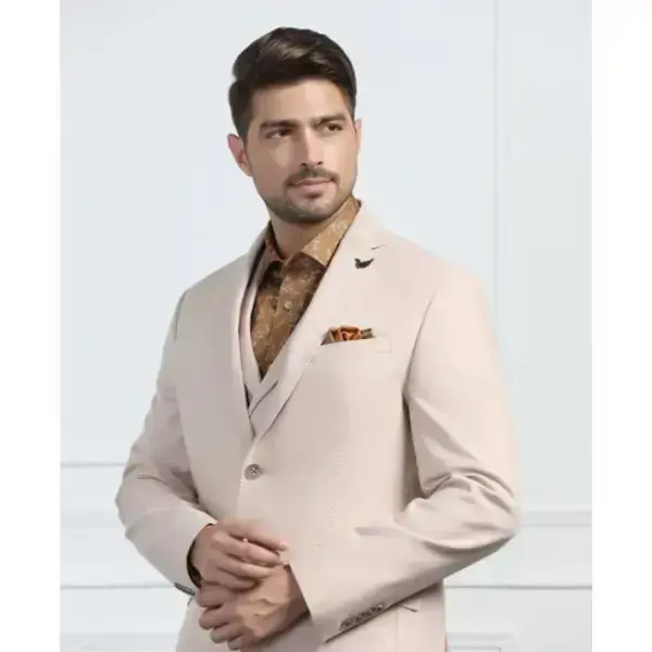 BLACKBERRYS-Three Piece Beige Solid Formal Suit - Randle
