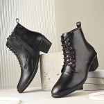 Women solid lace up ankle boot