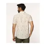 BLACKBERRYS-Linen Casual Half Sleeve Beige Printed Shirt - Gabin