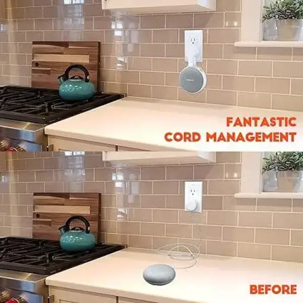 AMORTEK- Space-Saving Accessories Outlet Wall Mount Holder for Google Home Mini Voice Assistant