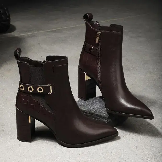 BATA-NINE WEST BROWN MID-CUT BOOTS FOR WOMEN