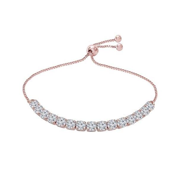 Stylish Rose Gold Plated Cubic Zirconia American Diamond Adjustable Bracelet For Women