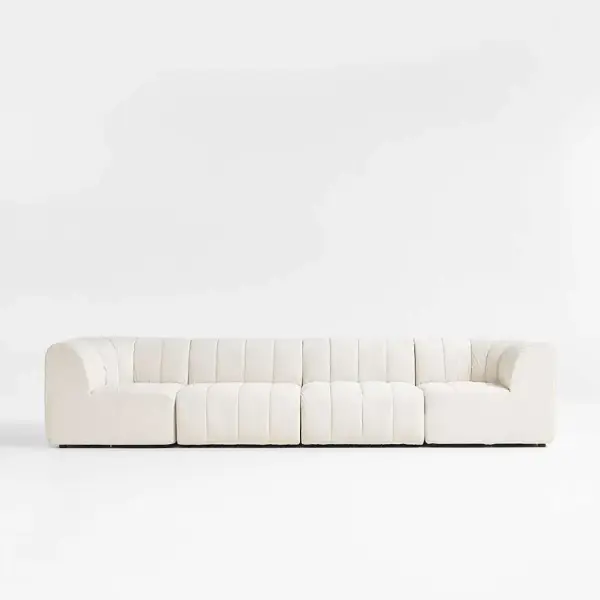 Crate&Bareel-Jade Heathered Ivory 4-Piece Kids Puffer Modular Sofa