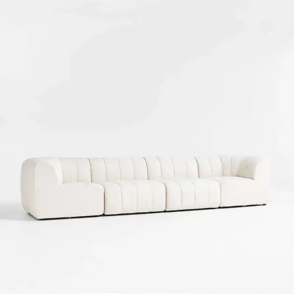 Crate&Bareel-Jade Heathered Ivory 4-Piece Kids Puffer Modular Sofa