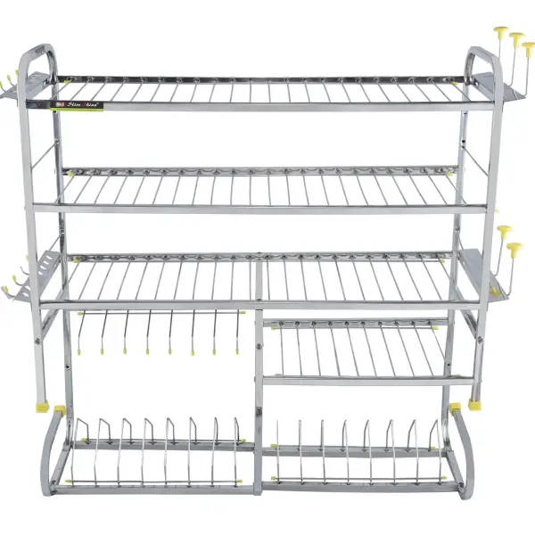 OSE-Kitchen Dish Rack | Wall Mounted | 5 Shelves | Stainless Steel | Holds 18+ Plates | Space-Saving | Rustproof | Easy Assembly (30 X 32 INCH)