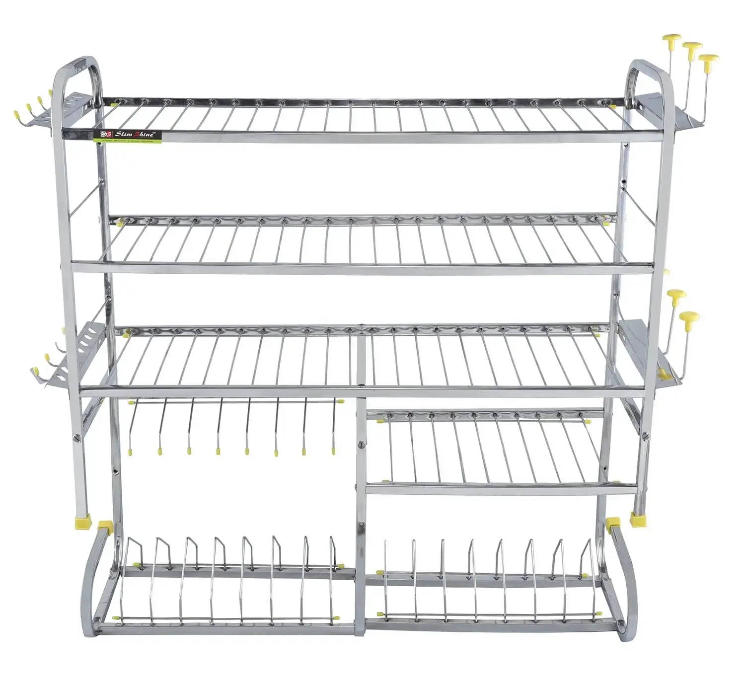 OSE-Kitchen Dish Rack | Wall Mounted | 5 Shelves | Stainless Steel | Holds 18+ Plates | Space-Saving | Rustproof | Easy Assembly (30 X 32 INCH)