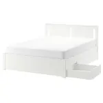 IKEA-Bed frame with 2 storage boxes, white