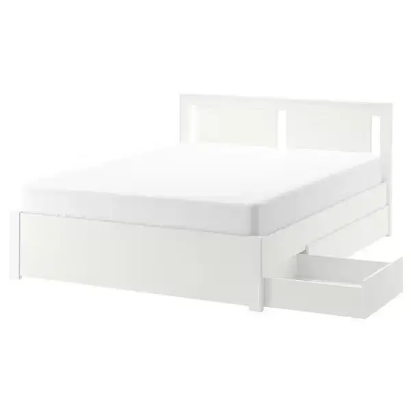 IKEA-Bed frame with 2 storage boxes, white