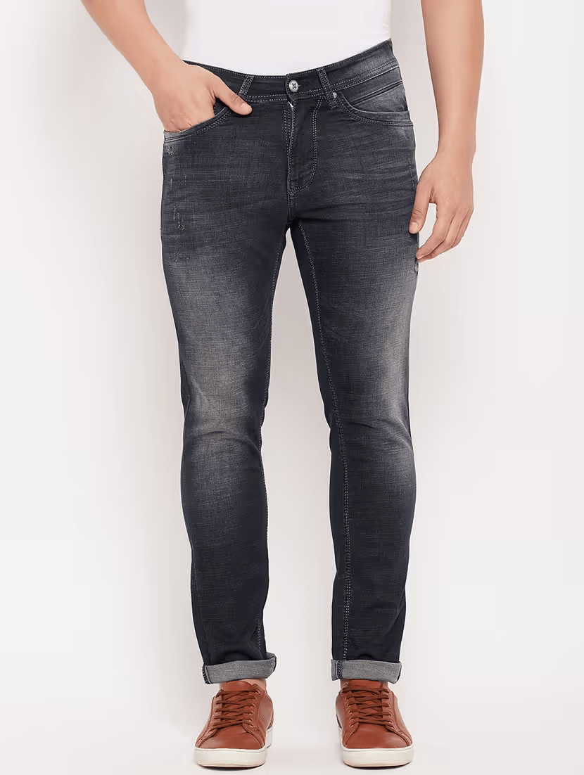 Mid rise light washed denim