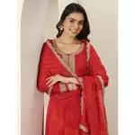 Libas-Orange Printed Silk Blend Anarkali Suit Sets With Dupatta