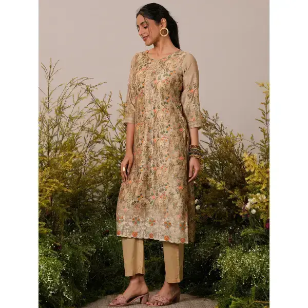 Libas-Tan Printed Chanderi Silk Straight Suit With Dupatta