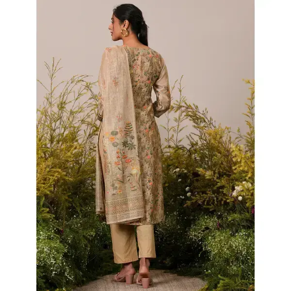 Libas-Tan Printed Chanderi Silk Straight Suit With Dupatta