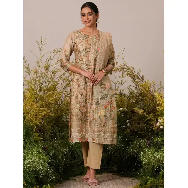 Libas-Tan Printed Chanderi Silk Straight Suit With Dupatta