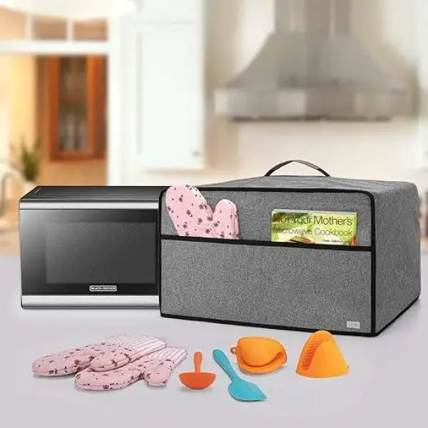 Luxja-Dust Cover for Microwave Oven (Fits for Most 0.7 Cu.Ft Microwaves), Microwave Oven Cloth Cover with Front Pocket, Gray