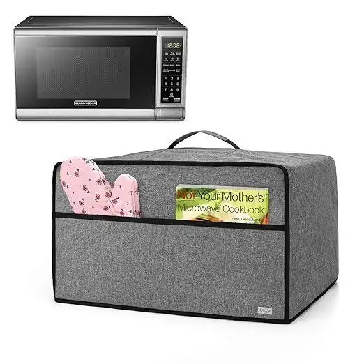 Luxja-Dust Cover for Microwave Oven (Fits for Most 0.7 Cu.Ft Microwaves), Microwave Oven Cloth Cover with Front Pocket, Gray