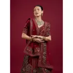 Manyavar-Maroon Floral Aari Embroidered Bridal Lehenga