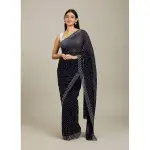 Manyavar-Midnight Blue Stone Work Saree