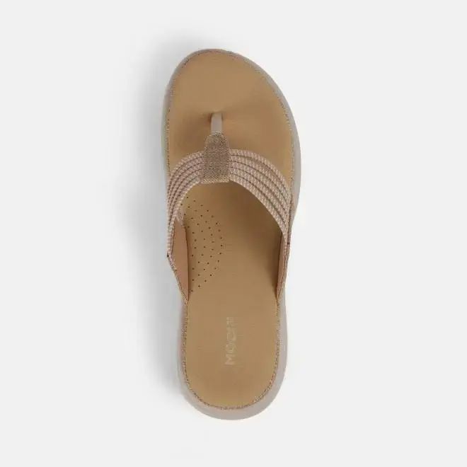 Mochi-Women Beige Casual Slippers