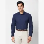 Raymond-Park Avenue Blue Solid Slim Fit Cotton Blend Formal Shirt