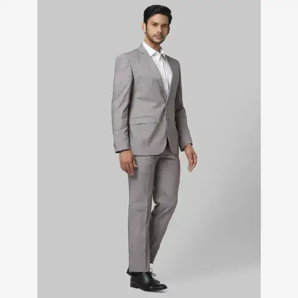 Raymond-Men Grey Checks Contemporary Fit Polyester Blend Suit