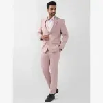Raymond-Men Red Structured Regular Fit Polyester Blend Suit
