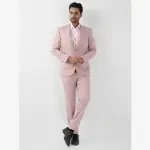 Raymond-Men Red Structured Regular Fit Polyester Blend Suit