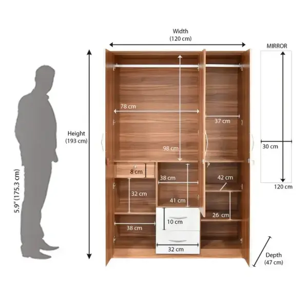 Nilkamal-Eternal 3 Door Wardrobe with Mirror (Teak Finish)