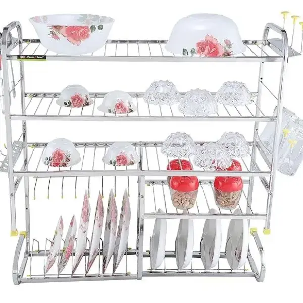 OSE-Kitchen Dish Rack | Wall Mounted | 5 Shelves | Stainless Steel | Holds 18+ Plates | Space-Saving | Rustproof | Easy Assembly (30 X 32 INCH)