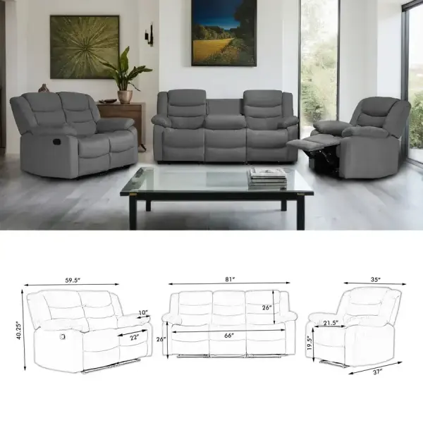 Overstock-Modern 3-Piece Manual Reclining Living Room Sofa Set with Dropdown Table and Console