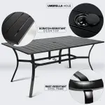 Overstock-60" x 37" Outdoor Patio Rectangular Metal Slatted Dining Table with Umbrella Hole for 6 Person