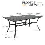 Overstock-60" x 37" Outdoor Patio Rectangular Metal Slatted Dining Table with Umbrella Hole for 6 Person