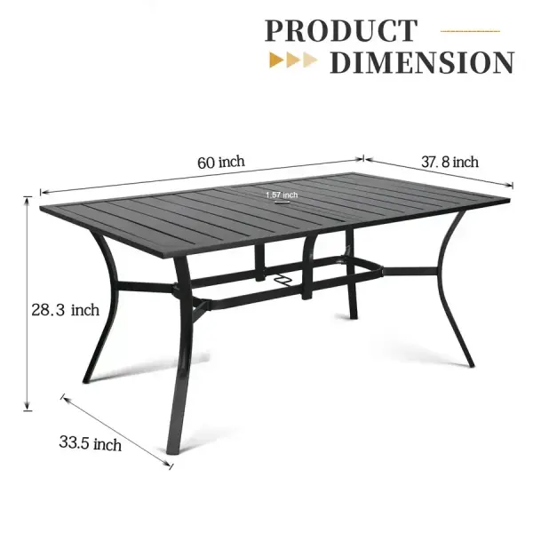 Overstock-60" x 37" Outdoor Patio Rectangular Metal Slatted Dining Table with Umbrella Hole for 6 Person