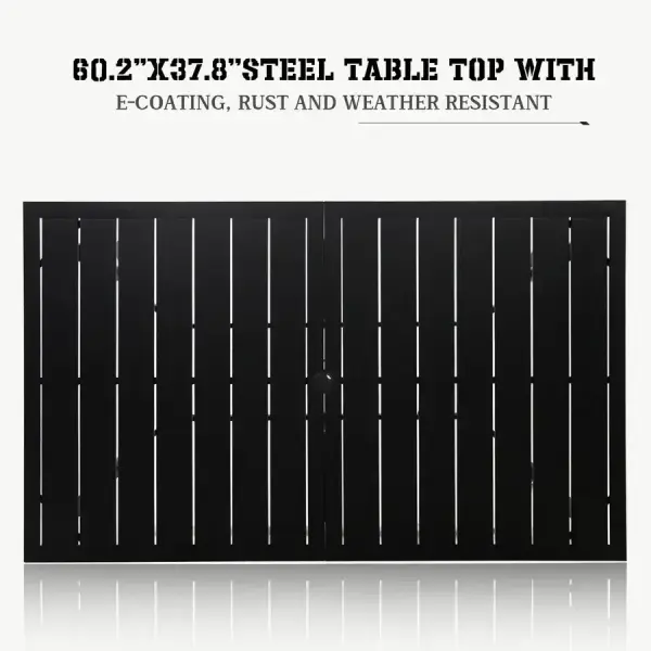 Overstock-60" x 37" Outdoor Patio Rectangular Metal Slatted Dining Table with Umbrella Hole for 6 Person