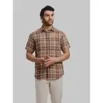 Raymond-ColorPlus Regular Fit Checkered Dark Brown Shirt