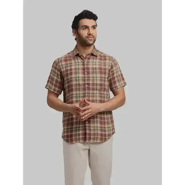 Raymond-ColorPlus Regular Fit Checkered Dark Brown Shirt