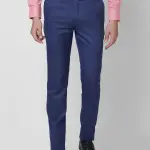 Raymond-Men Blue Checks Slim Fit Polyester Blend Trouser