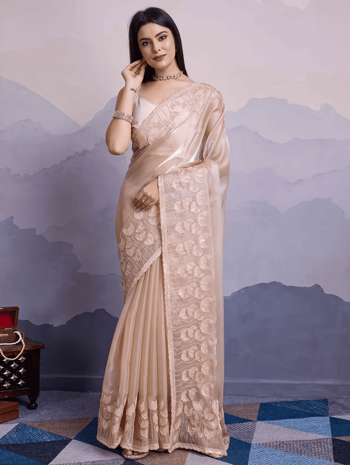 Sequin work embroidered saree with blouse