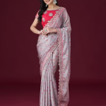 Floral printed bordered saree with blouse