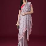 Floral printed bordered saree with blouse