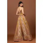 SEASONS-MUSTARD YELLOW CLASSIC GOWN SET WITH ALL OVER MULTI COLOURED THREAD WORK PAIRED WITH A MATCHING DUPATTA AND GOLD SEQUIN DETAILS.