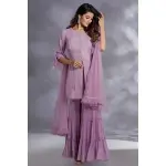 SEASONS-PINKISH PURPLE TIERED SHARARA SET WITH A CHIKAN KURTA TOP WITH BELL SLEEVES PAIRED WITH A MATCHING DUPATTA